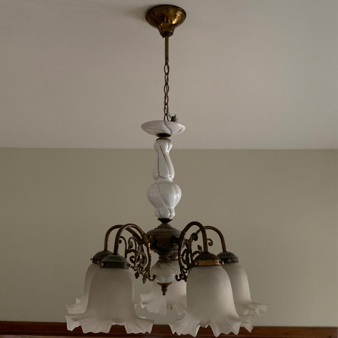 Glass And Ceramic Chandelier With Matching Wall Lights Sounique Pk