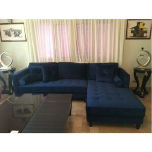 Blue Suede Sectional Sofa - SoUnique.PK