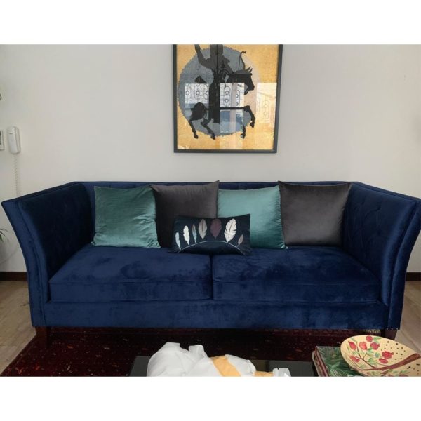 3 Seater Sofa in Blue Velvet - SoUnique.PK