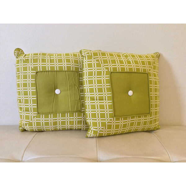 Lime Green & White Cushions Pair- SoUnique.PK