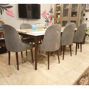 Marble & Glass Top Dining Table With 8 Chairs - SoUnique.PK
