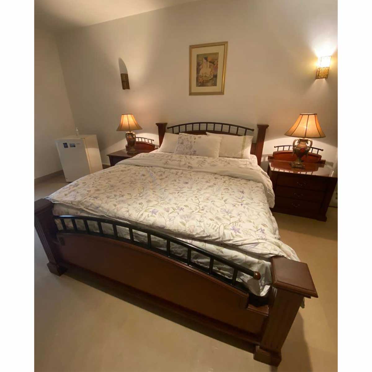 Wood and Wrought Iron King Bed with Side Tables SoUnique.PK