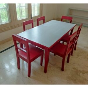 Red & White School Table with 6 Chairs - SoUnique.PK
