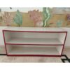 Free standing red and white shelf for storage of books, shoes, bags or lunch boxes etc. Can be used at home or in school. 