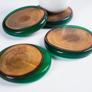 Natural Wood Coaster Pair (Green)-SoUnique.PK