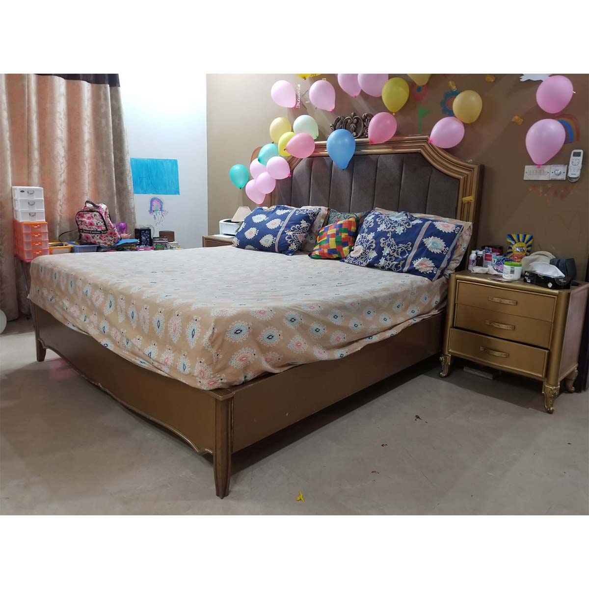 Gold King Bed with Side Tables - SoUnique.PK