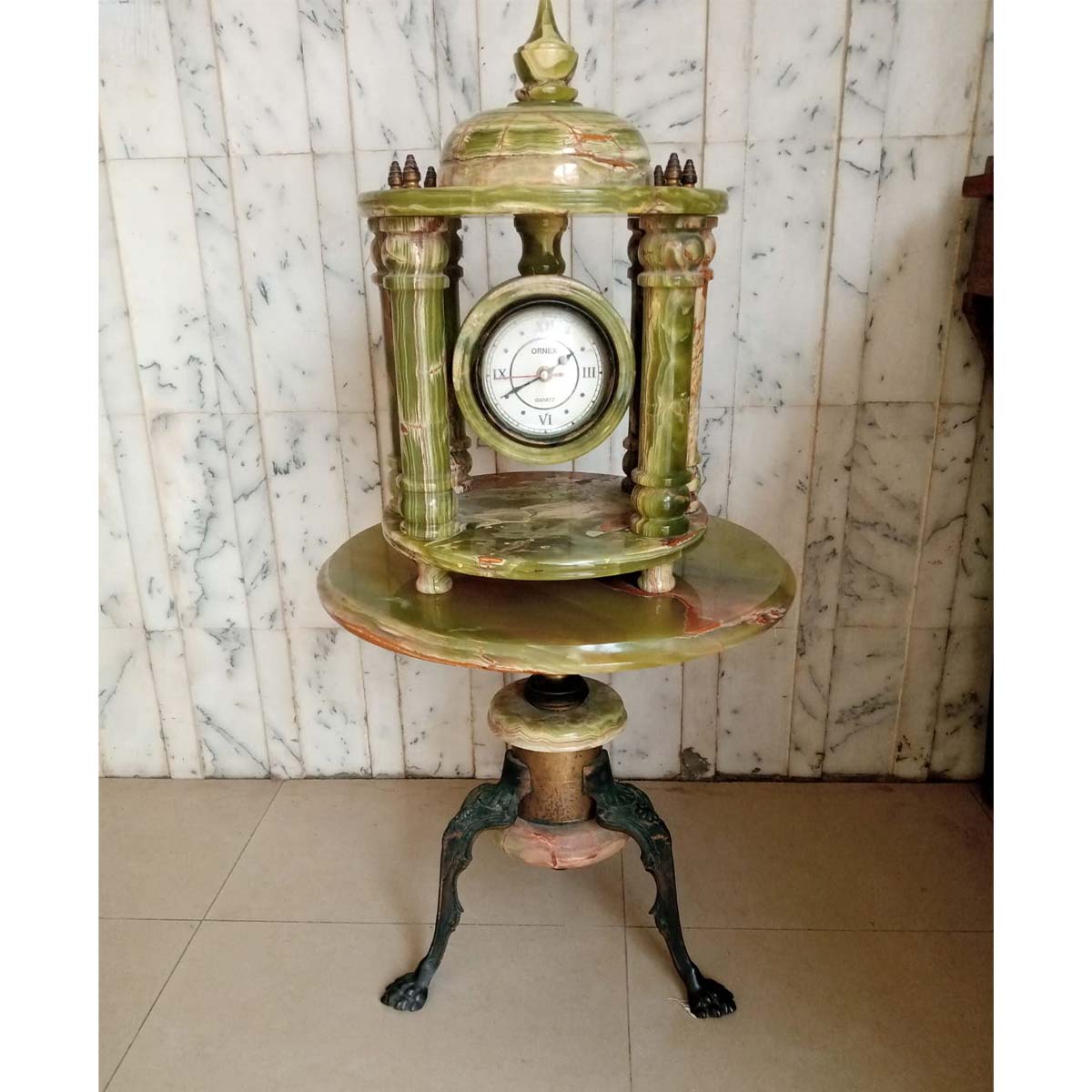 Vintage Brass and Onyx Clock with Table-SoUnique.PK
