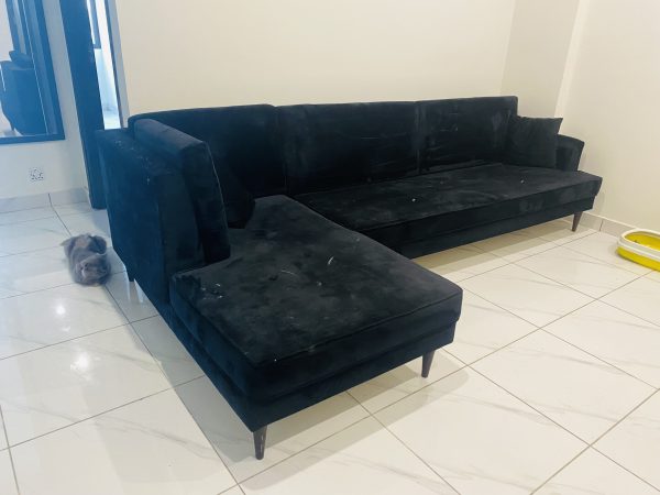 Sectional Sofa In Black Suede-SoUnique.PK
