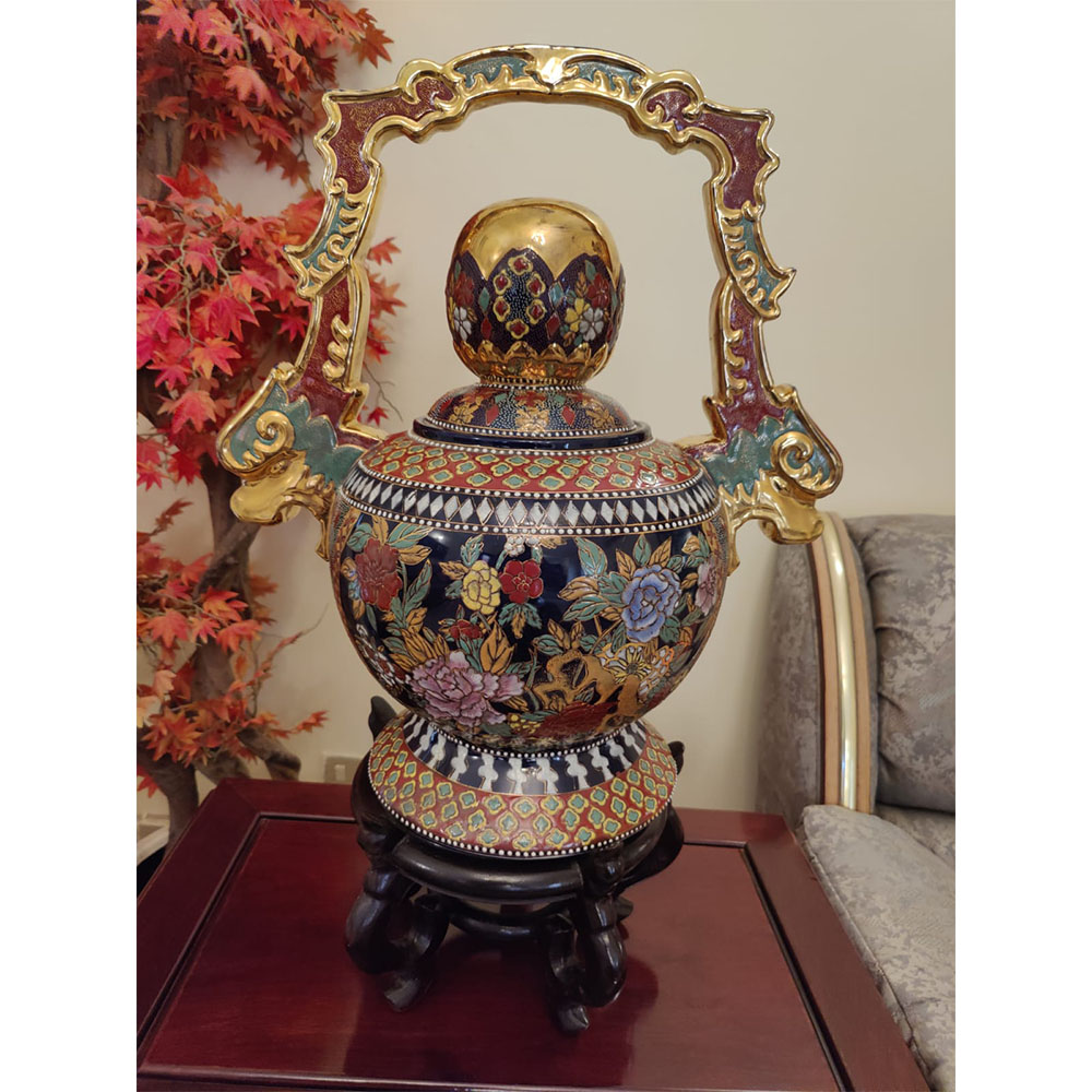 Hand-Painted Chinese Urn with Wooden Stand - SoUnique.PK