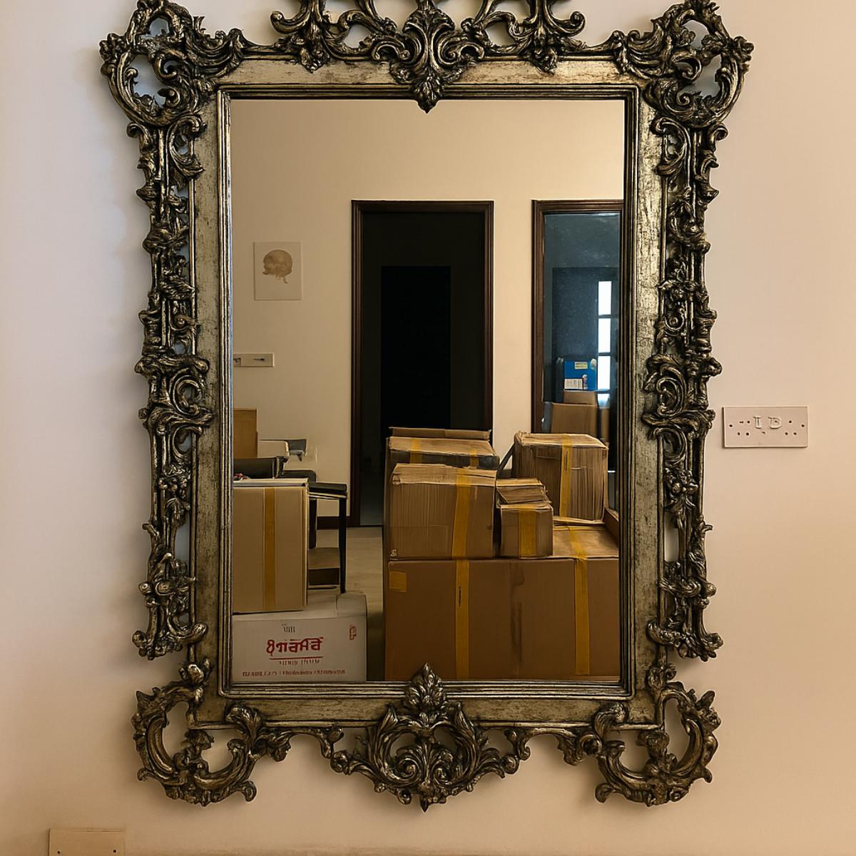 Ornate Wall Mirror with Carved Wooden Frame-SoUnique.PK
