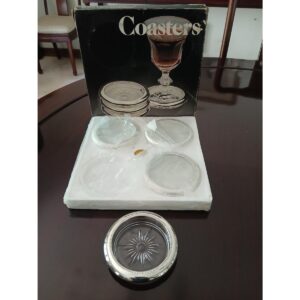 Imported Set of Crystal Silver Plated Coasters-SoUnique.PK