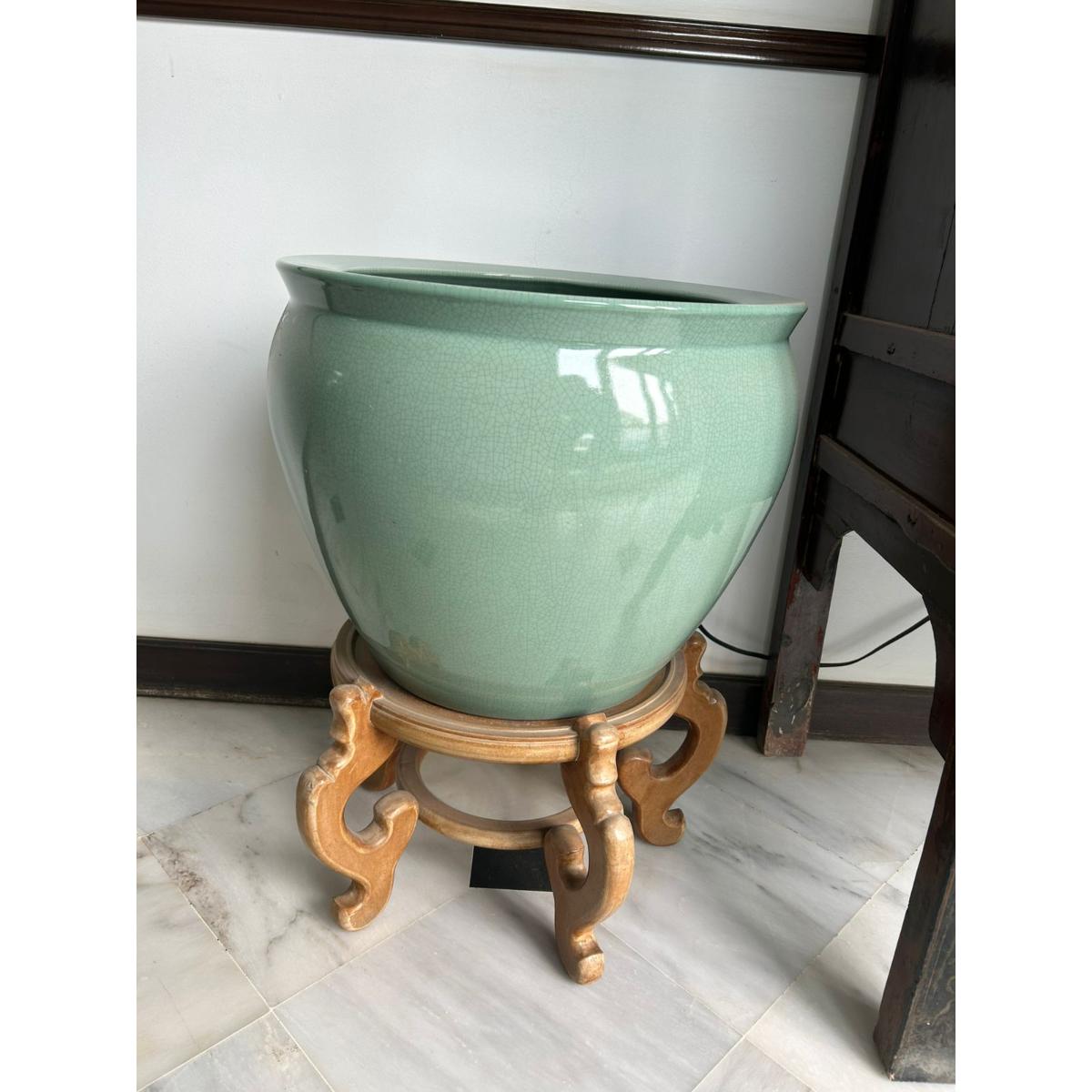 Celadon Ceramic Planter with Stand-SoUnique.PK