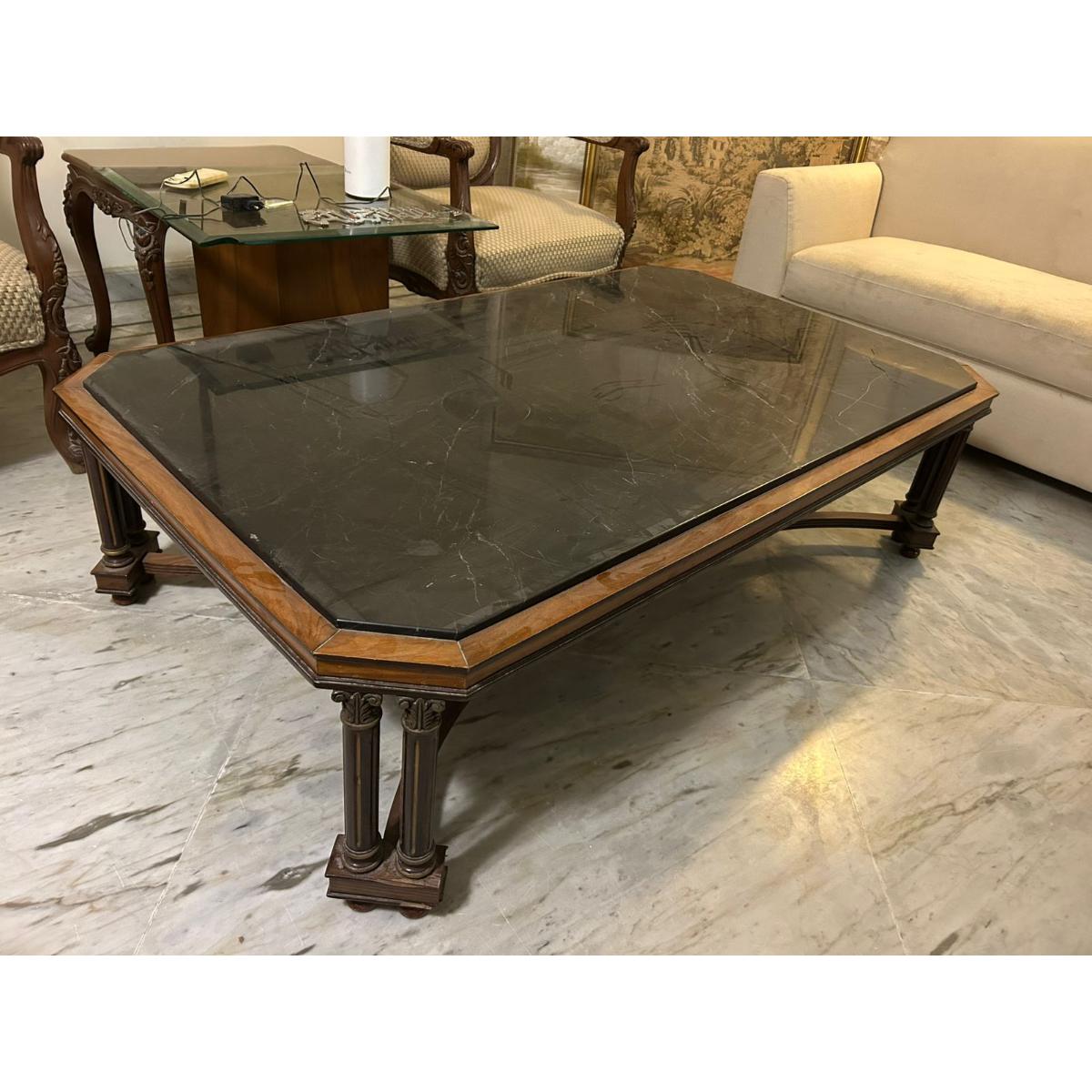 Black Marble & Sheesham Coffee Table-SoUnique.PK