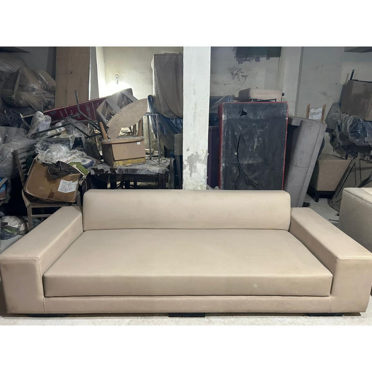 Modern Beige Leatherette 3-Seat Sofa - SoUnique.PK