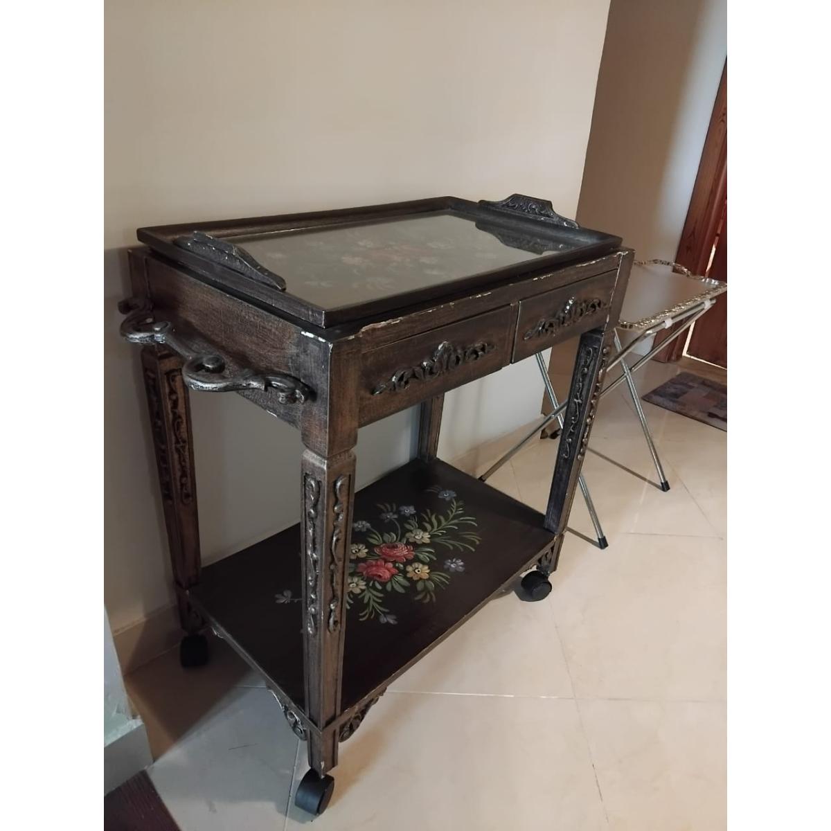 Hand Painted Floral Serving Trolley - SoUnique.PK
