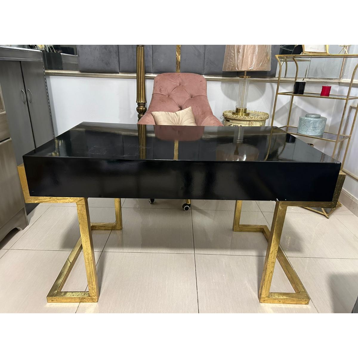 High Gloss Black & Gold Modern Writing Desk - SoUnique.PK