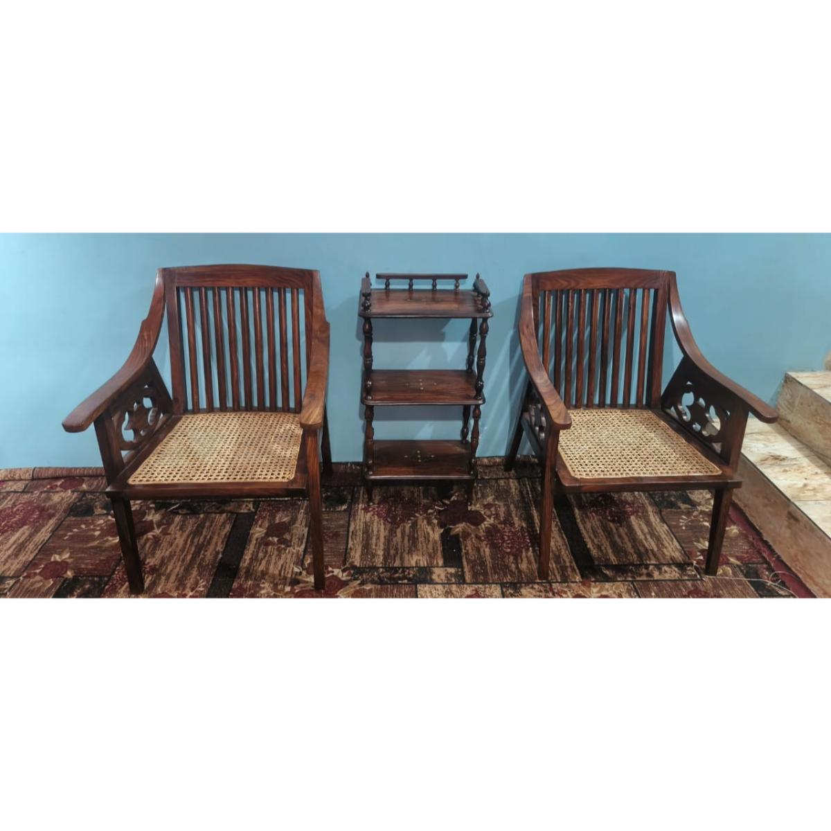 Pair of Vintage Rosewood Chairs with Rattan Seats - SoUnique.PK