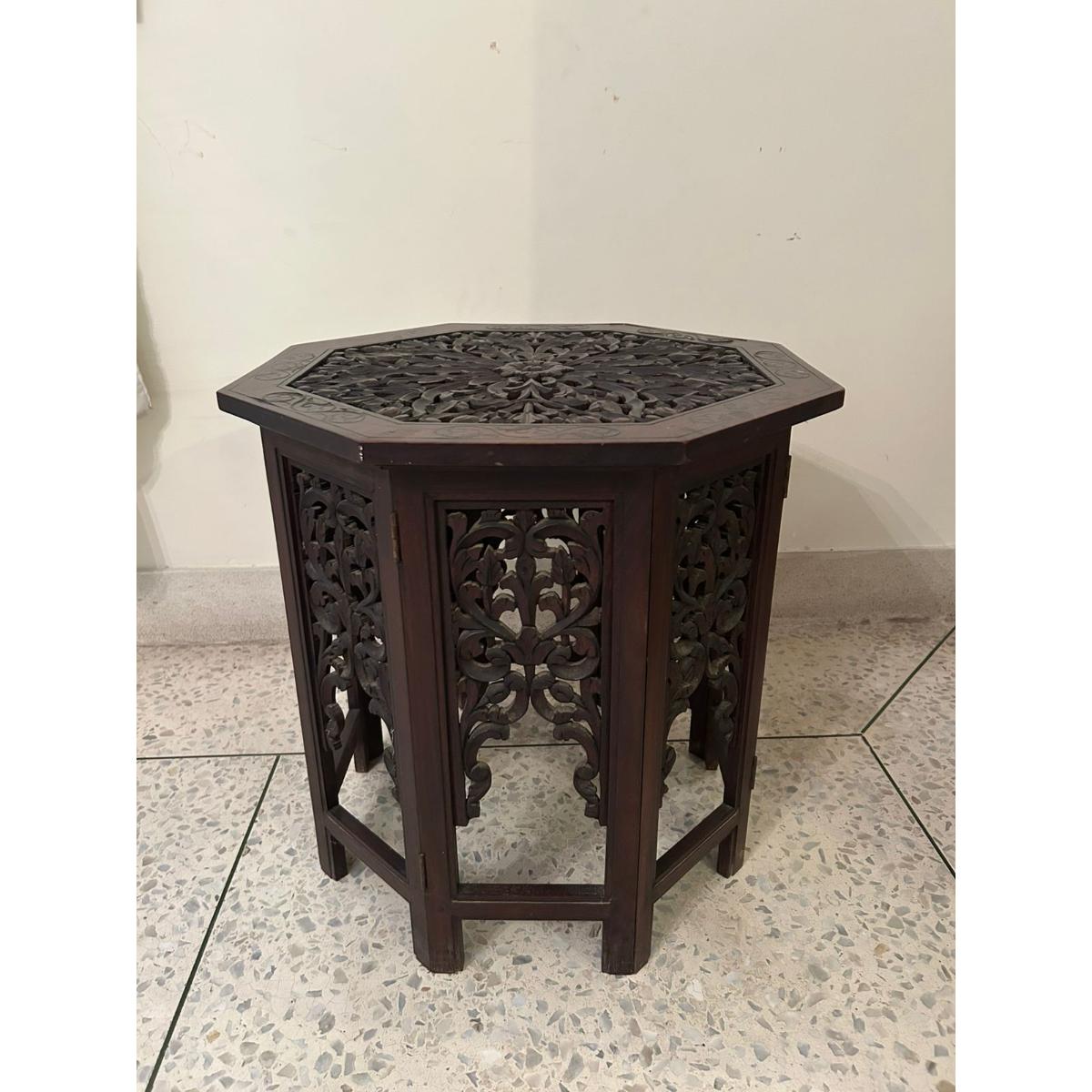 Hand-Carved Sheesham Octagonal Side Table - SoUnique.PK