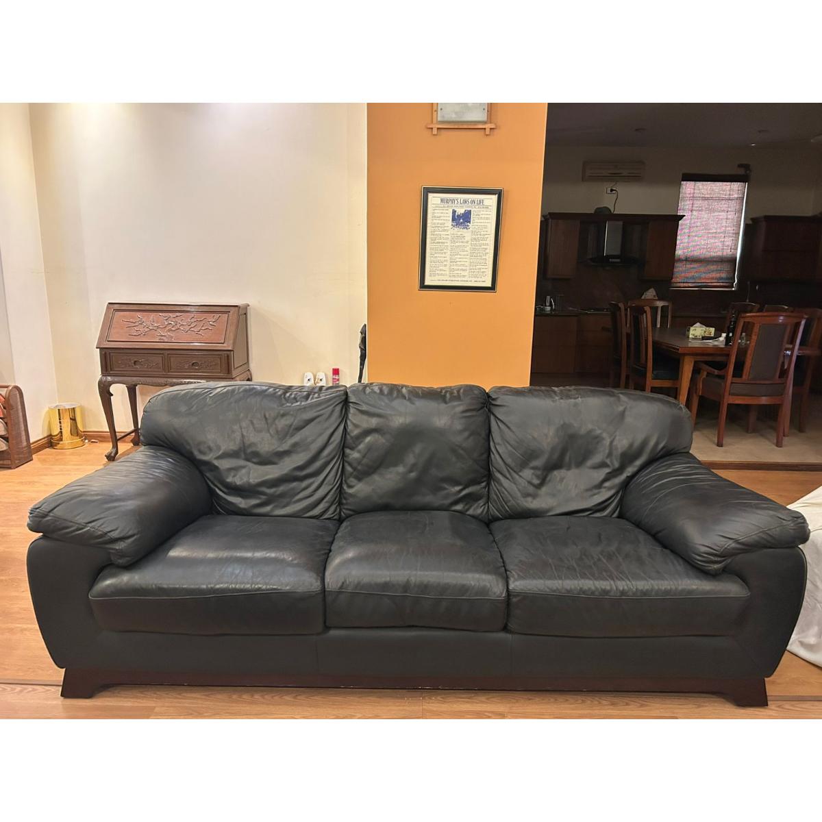 Premium Black Leather Sofa Set - 3+2+1 Seat - SoUnique.PK