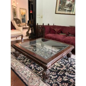 Carved Sheesham Coffee Table with Glass Top-SoUnique.PK