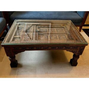Ethnic Coffee Table with Glass Top-SoUnique.PK