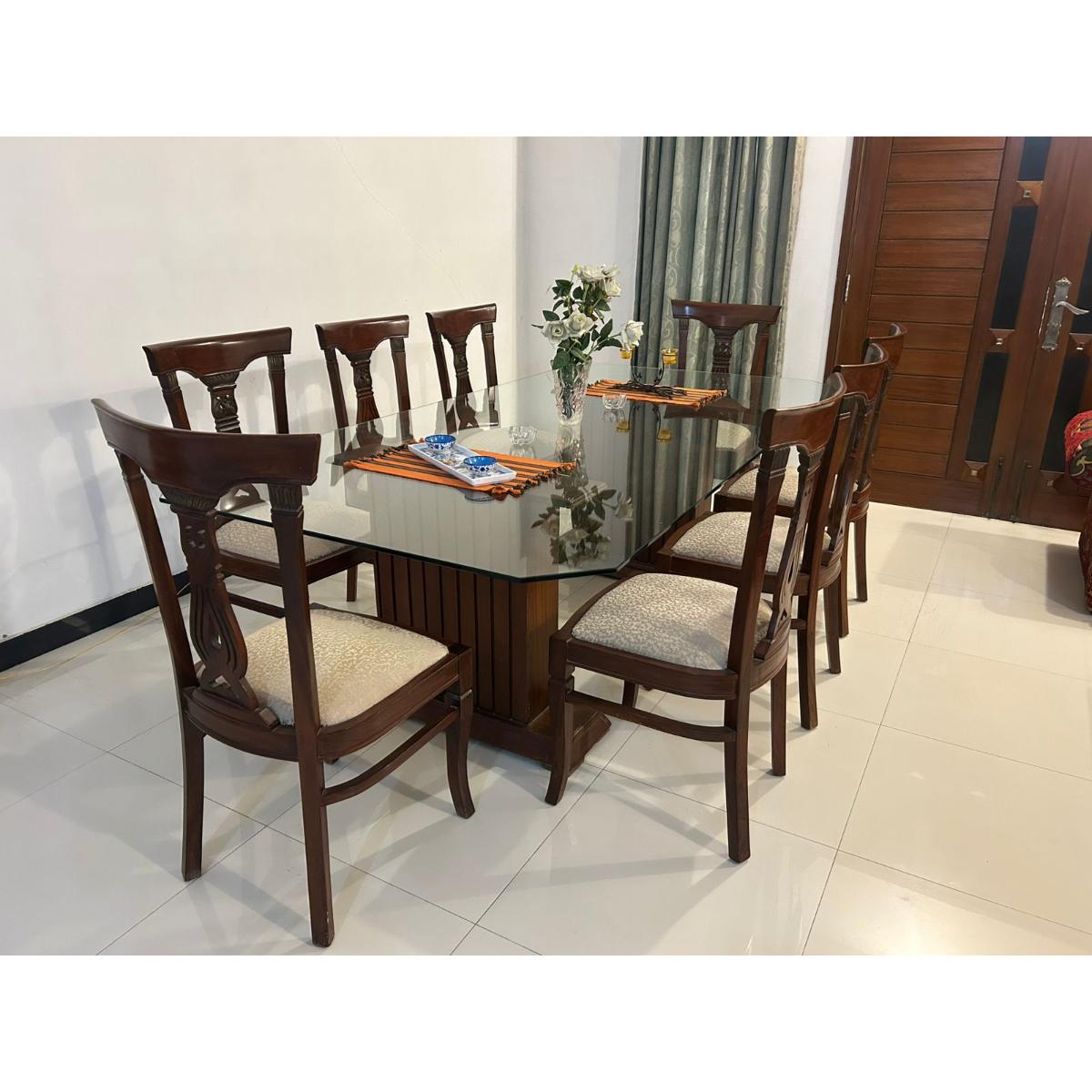Classic Glass Top Dining Table with 8 Chairs - SoUnique.PK