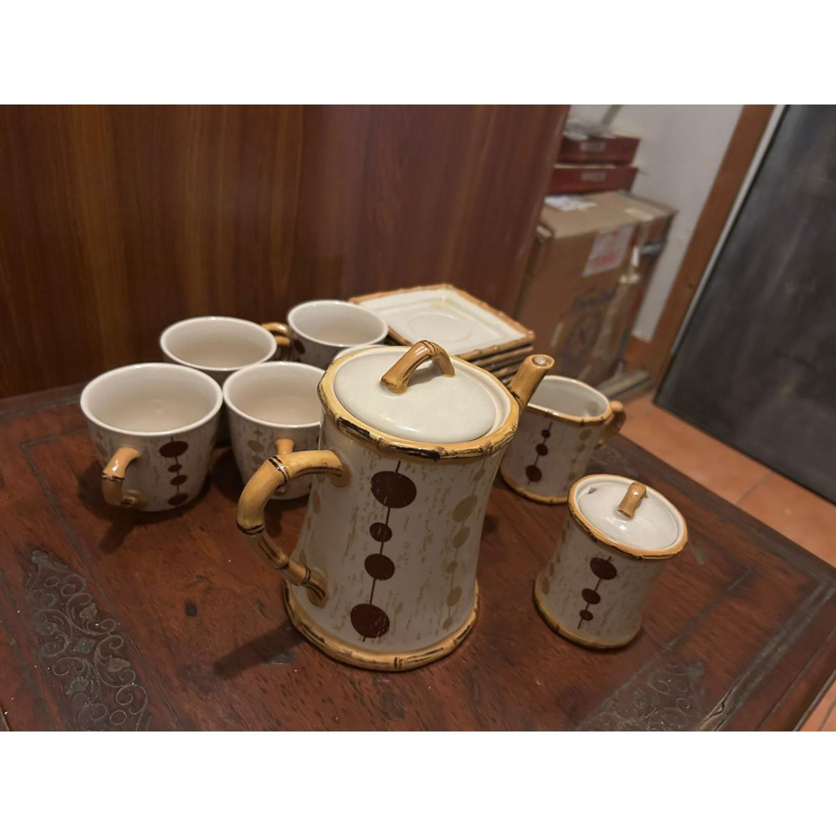 Ceramic Tea Set with Bamboo-Style Handles - SoUnique.PK