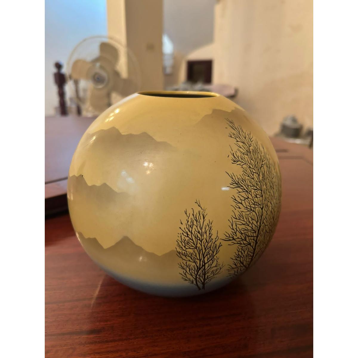 Round Chinese Vase with Delicate Tree Motif - SoUnique.PK