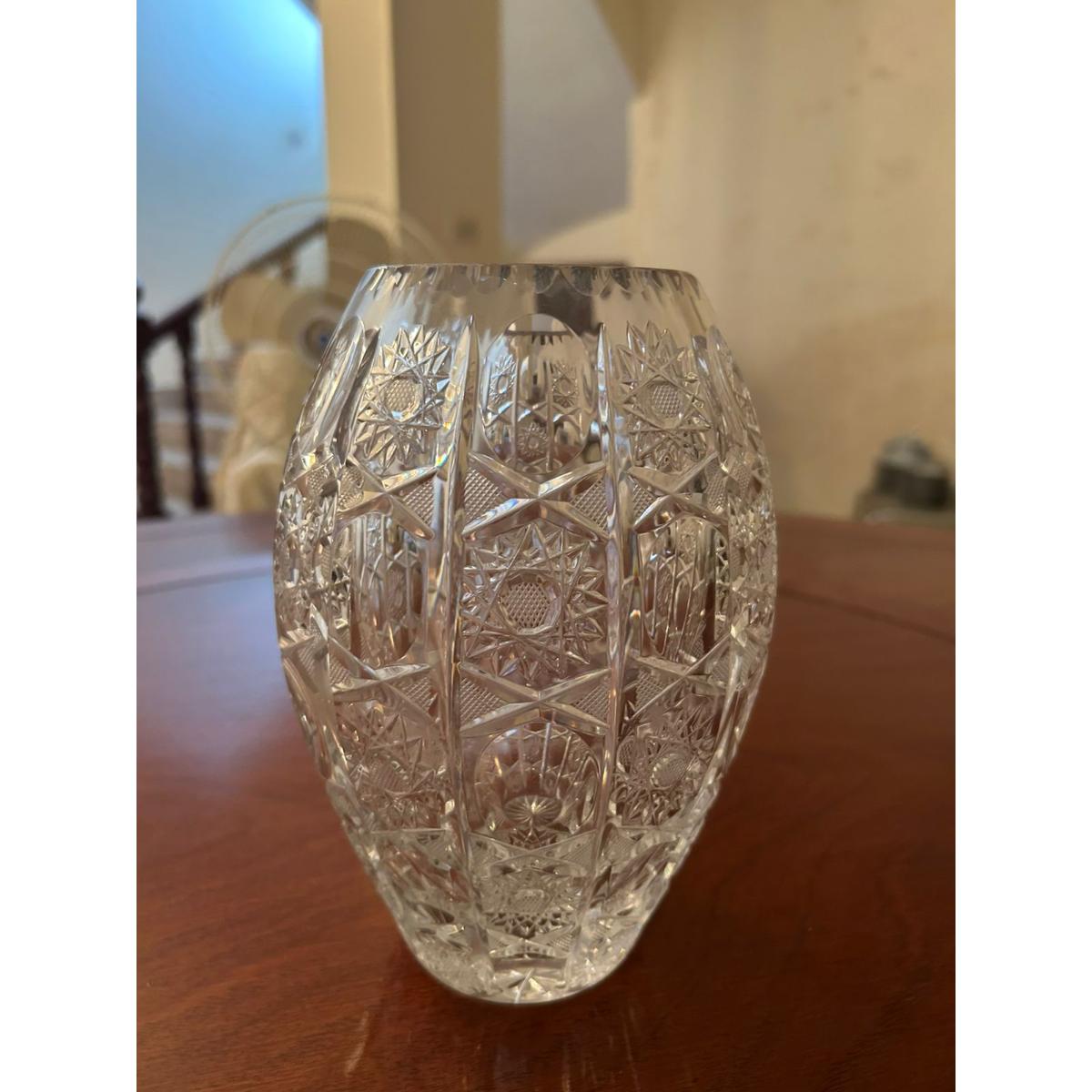 Cut Glass Vase with Geometric Star Pattern - SoUnique.PK