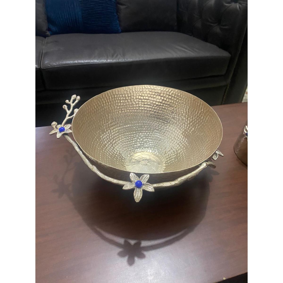 Hammered Metal Bowl with Floral Accents-SoUnique.PK
