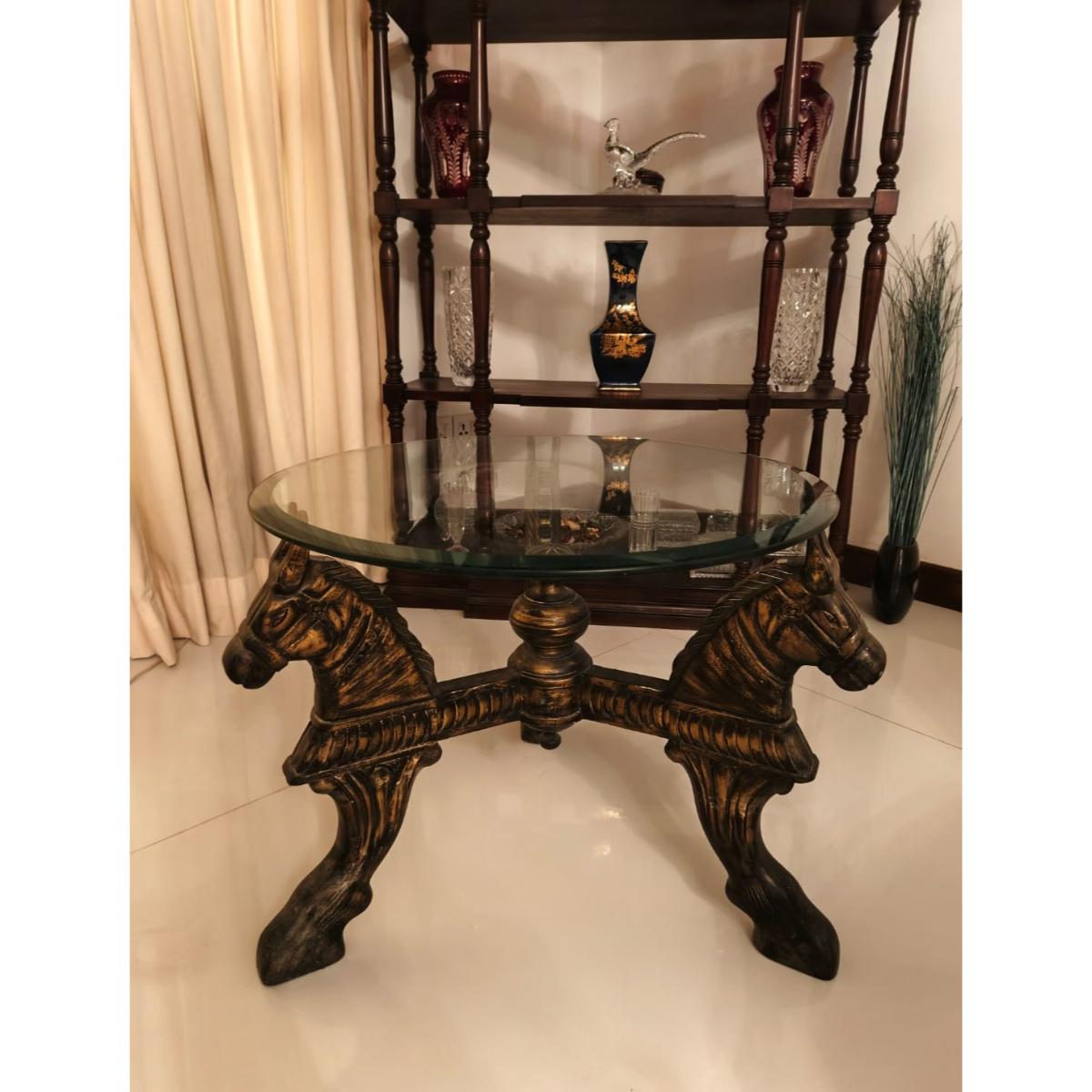 Pair of Glass Tables with Carved Horse Base-SoUnique.PK