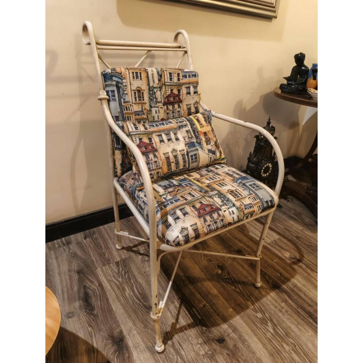 Set of 6 Metal Chairs with Printed Cushions-SoUnique.PK