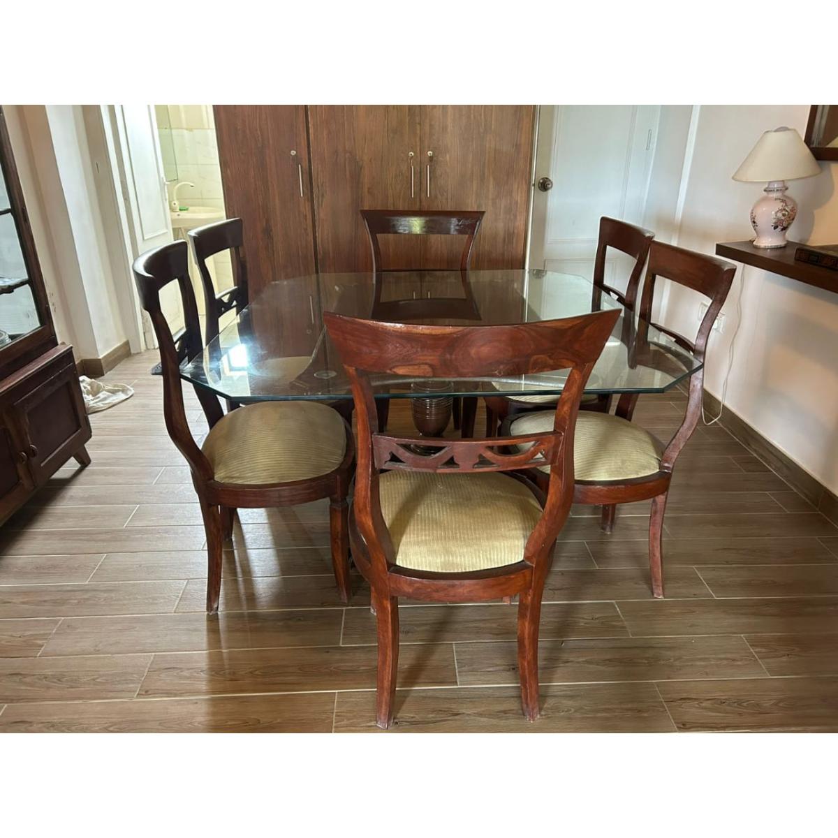 Sheesham 6-Seat Dining Set with Glass-Top Table - SoUnique.PK