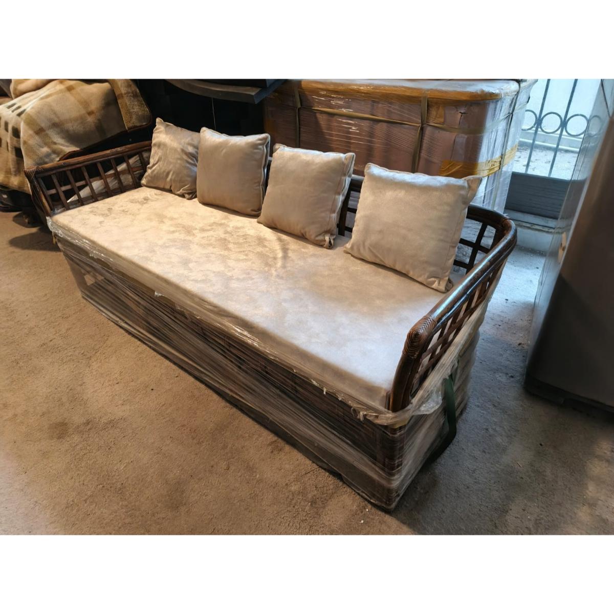 Cane Sofa with Silk Upholstery - SoUnique.PK