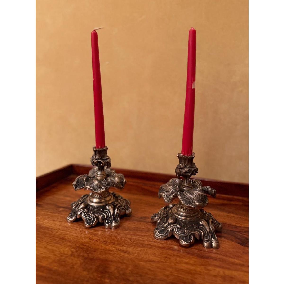 Pair of Ornate Metal Candle Stands-SoUnique.PK