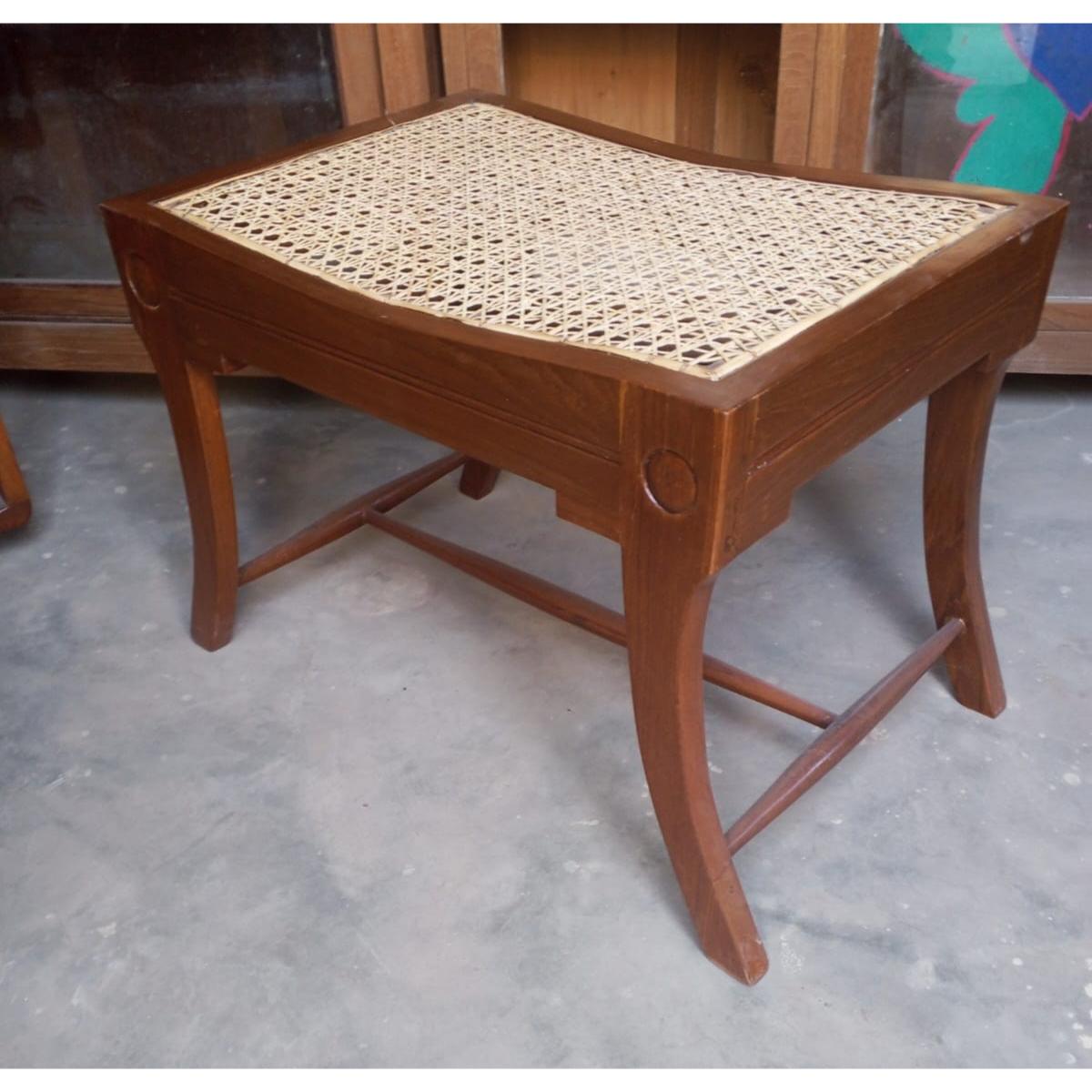 Antique Teak Piano Stool with Rattan Weave Seat - SoUnique.PK